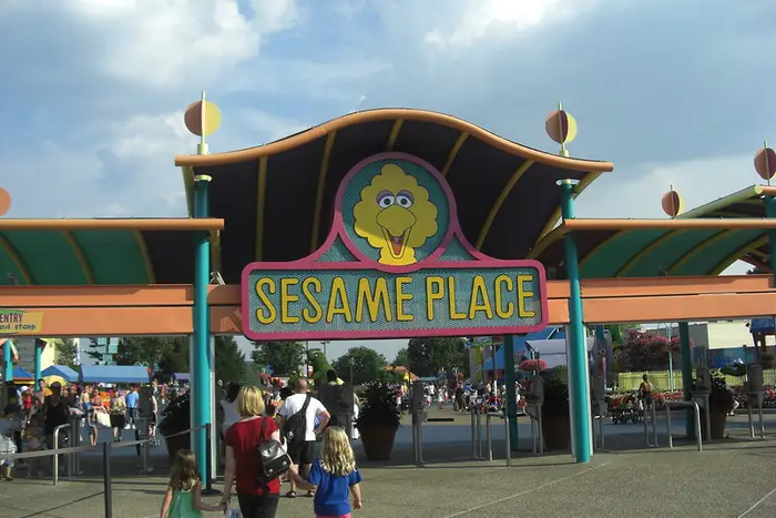 An image of the Sesame Place sign in a 2009 photograph.